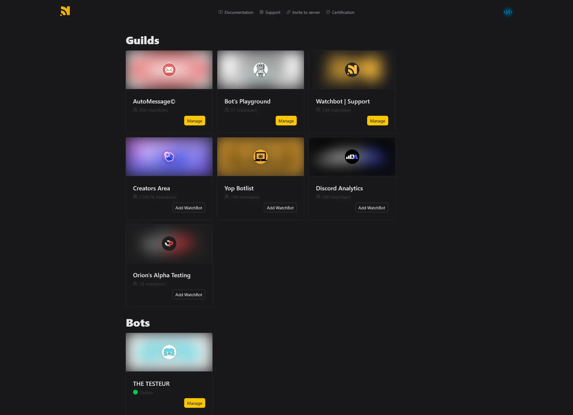 Nouvelle page des serveurs