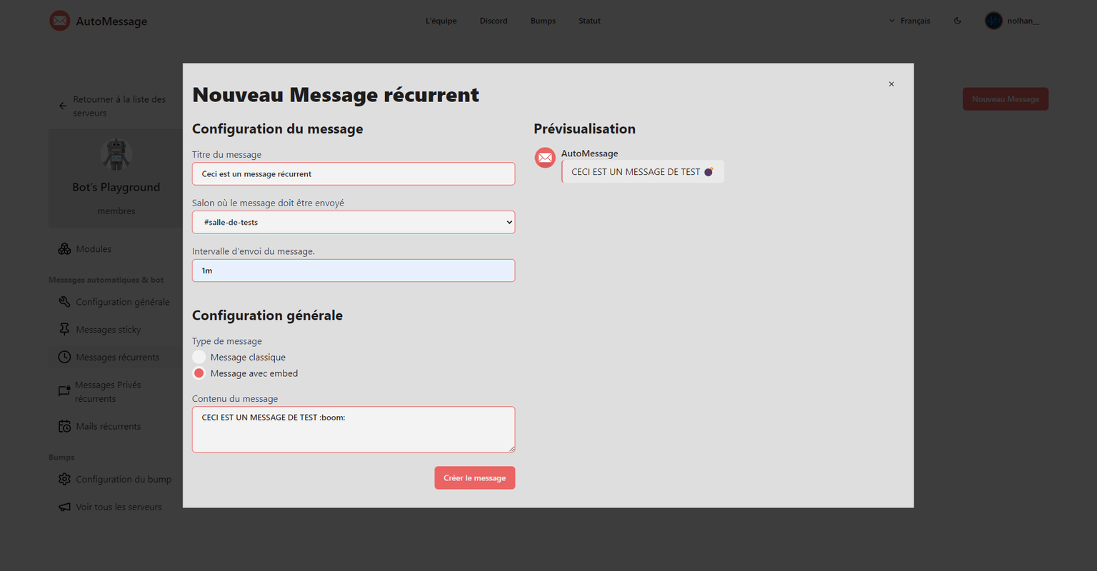 Popup permettant la création d'un nouveau message (anciennement page dédiée)
